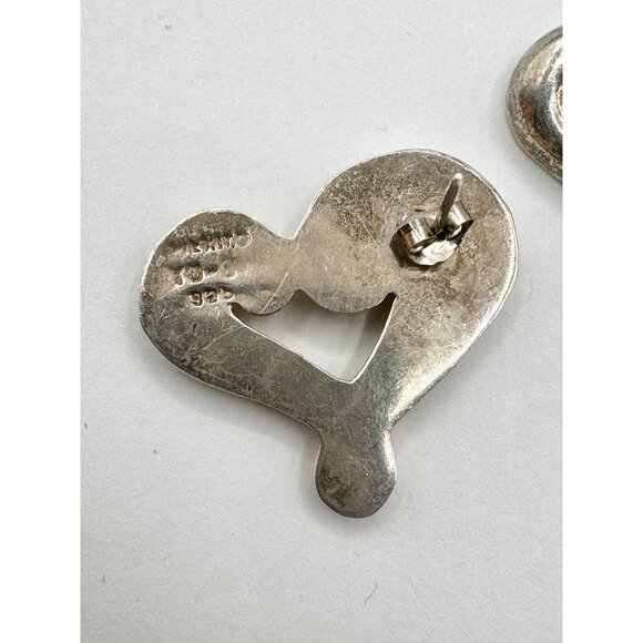 Vintage Sterling Silver Artisan Modernist Semi Puffy Heart Sculpture Earrings - Picture 3 of 3